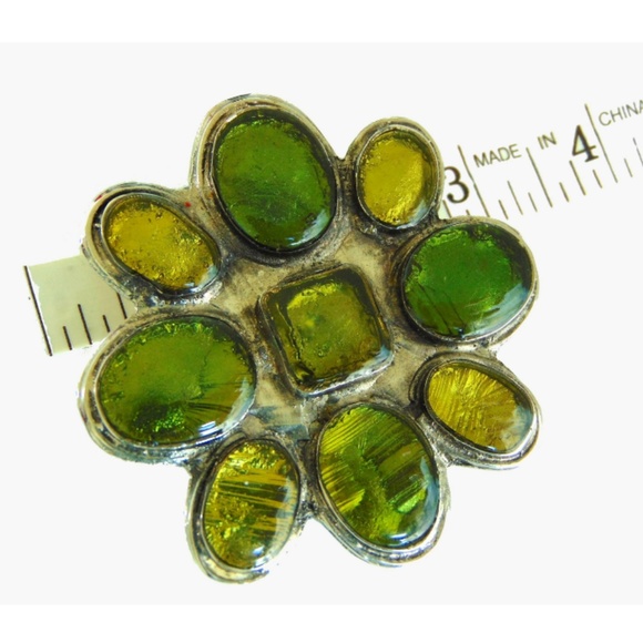Merot Green Glass Pewter Belt Buckle Festival Vintage Rare Etruscan Style main image 4